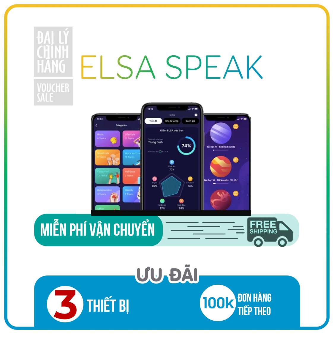 ELSA SPEAK English Pro - 3 THÁNG - Phần mềm học nói tiếng Anh bản xứ
