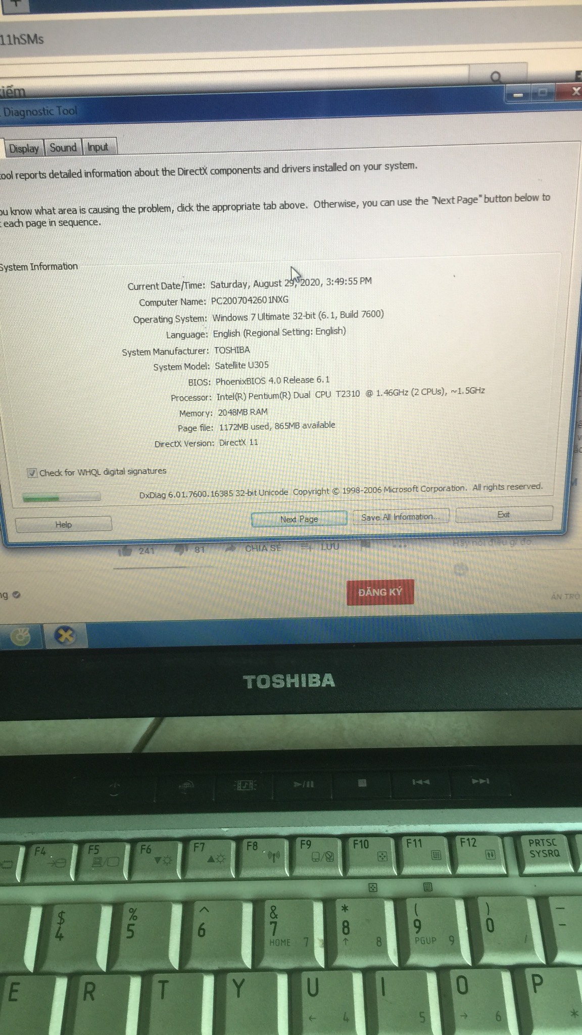 laptop toshiba u305