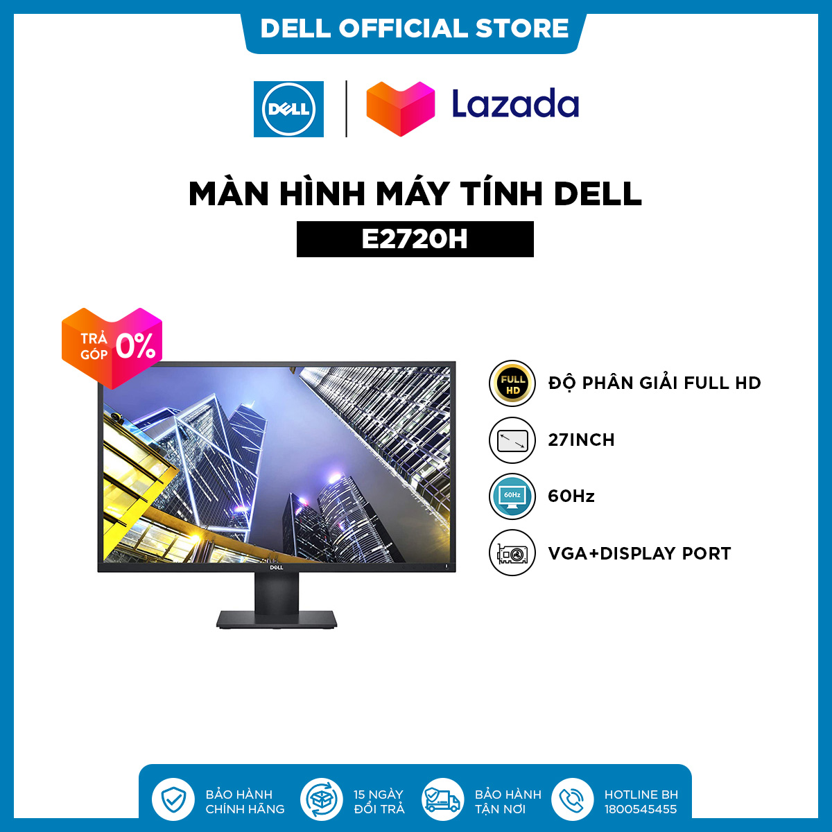 [TRẢ GÓP 0%]Màn Hình Máy Tính Dell E2720H 27inch Full HD IPS 60Hz 8msVGA+Display Port