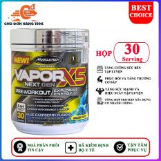 Pre-Workout tăng sức mạnh sức bền trước tập hỗ trợ giảm cân đốt mỡ Vapor X5 của MuscleTech hương mâm xôi xanh hộp 30 lần dùng cho người tập gym và chơi thể thao – thực phẩm bổ sung