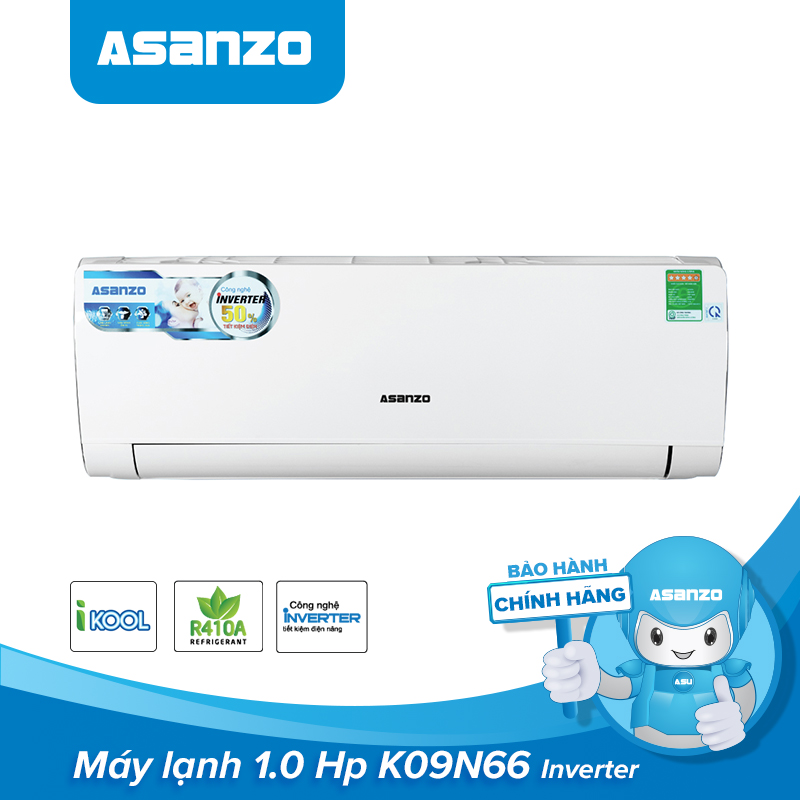 Bán Máy Lạnh Asanzo Inverter Icool 1HP K09N66 ( Công Nghệ Tiết Kiệm Điện, Làm Lạnh Nhanh) - Hàng Chính Hãng Bảo Hành 2 Năm giá rẻ 6.790.000₫ | Bán Máy Tính