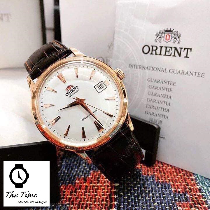 ( Sẵn 2 màu dây đen- nâu ) Đồng hồ nam Orient Bambino Gen 1 FAC00002W0 mặt trắng viền vàng...