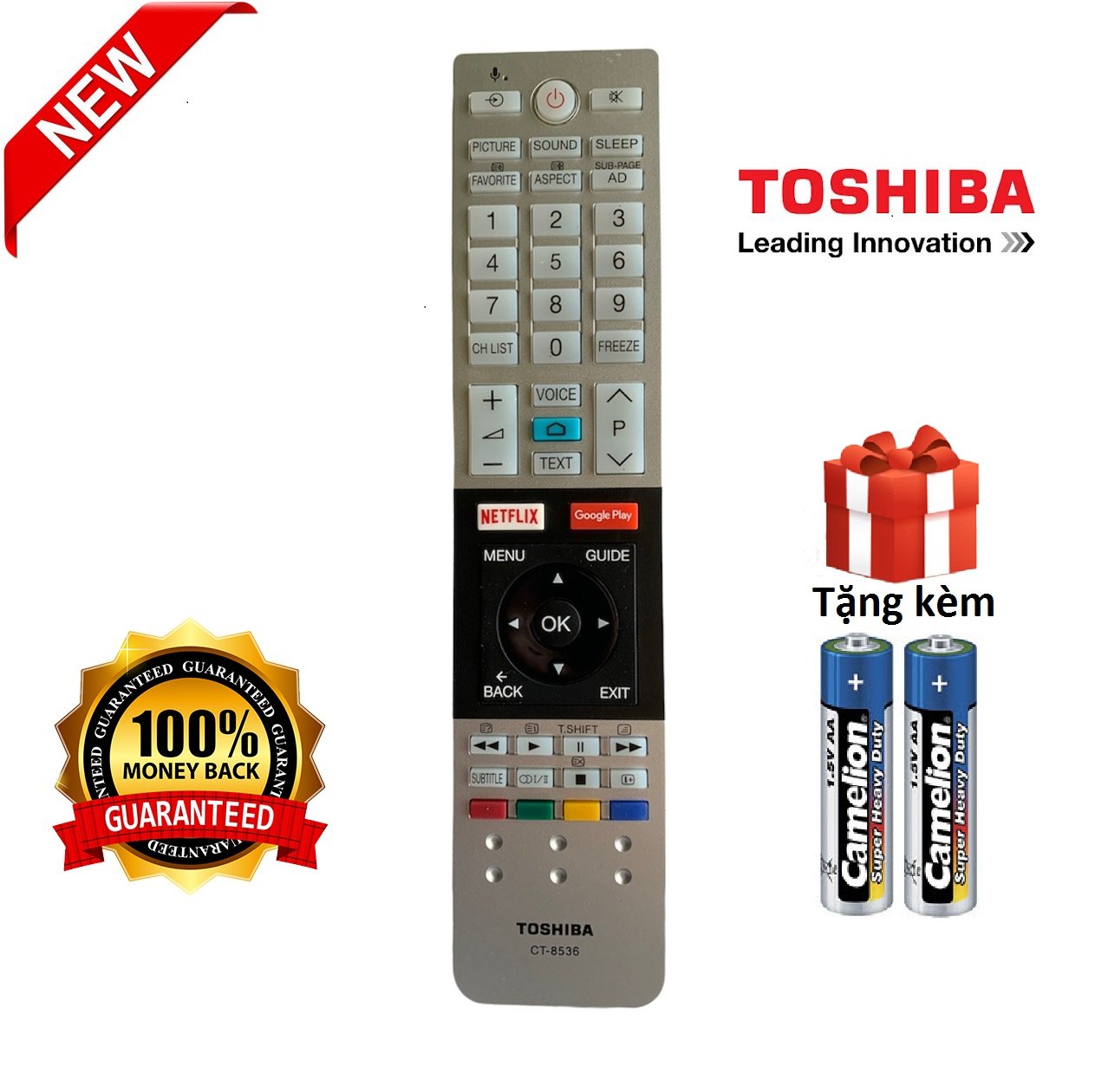 Điều khiển tivi Toshiba giọng nói CT-8536 giọng nói - Chính hãng [ tặng kèm pin ]