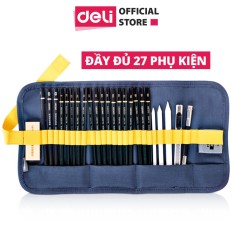 Bộ dụng cụ vẽ phác thảo cao cấp 27 phụ kiện Deli – Thiết kế túi cuộn – Vẽ mỹ thuật – 58125 l2