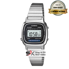 Đồng Hồ Casio Nữ LA670WA-2DF Mặt Vuông Màu Xanh Đen Dây Kim Loại Màu Trắng Chính Hãng Casio Anh Khuê