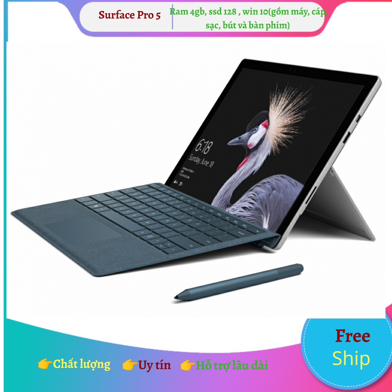 Laptop SURFACE PRO 3 (99%)có nhiều phiên bản bộ nhớ, bàn phím blutooth hít nam châm, bút, tặng chuột quang...