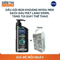 Dầu gội bùn khoáng NIVEA MEN sạch gàu mát lạnh 530ml + Tặng túi giày thể thao