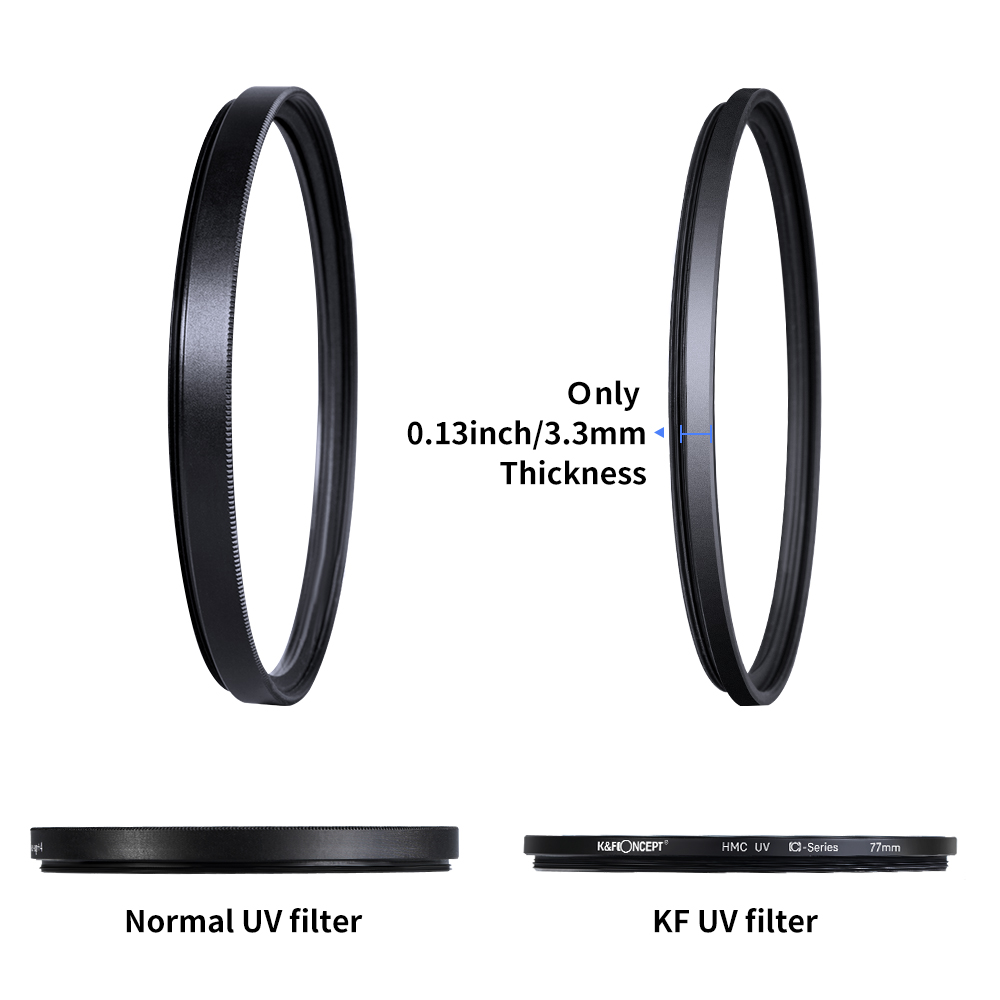 K&F Concept 37/40.5/43/46/49/52/55/58/62/67/72/77/82mm UV Filter Lens MC Ultra Slim Optics with Multi Coated Protection with Cleaning Cloth