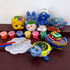 Tô tượng thạch cao cho bé, 6 tượng (7-9cm) 6 màu kèm cọ vỉ