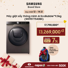 [Voucher 7% tối đa 700k] [TRẢ GÓP 0%] Máy giặt sấy thông minh Samsung AI EcoBubble™ 9,5kg (WD95T754DBX)