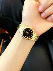đồng hồ nữ halei,dây vàng mặt đen,chống nước,chống xước tốt HL1213412