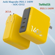 [Chính hãng] Củ sạc nhanh Aohi Magcube PD3.1 140w 3 cổng 2C1A AOC-C012 PD/PPS/QC4+ BH12T