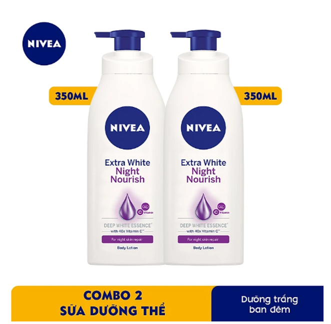 Bộ 2 Sữa Dưỡng Thể Ban Đêm NIVEA Extra White Night Nourish Dưỡng Ẩm | Trắng Da (350 ml) -...