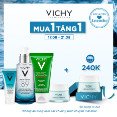 Bộ Dưỡng chất (Serum) khoáng phục hồi chuyên sâu Vichy Mineral 89 50ml Tặng Gel rửa mặt Normaderm 50ml, Mặt nạ ngủ dưỡng ẩm Aqualia Thermal 15ml và Serum Mineral 89 15ml