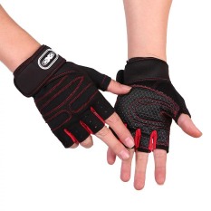 Bộ 2 găng tay tập gym có dây cuốn bảo vệ cổ tay Màu Đen Đỏ