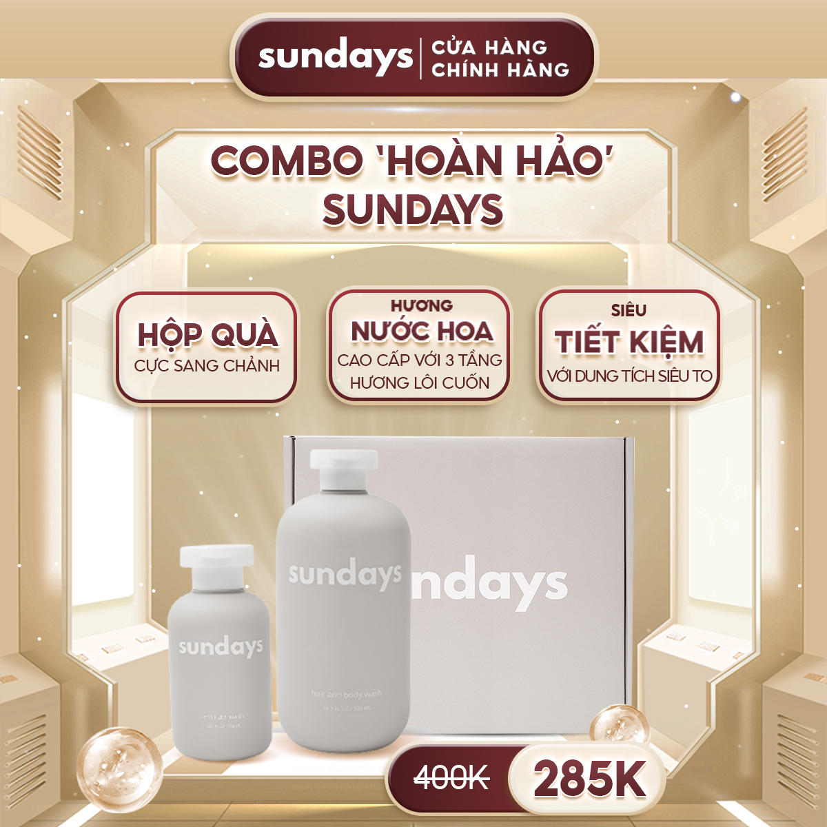 Combo hoàn hảo Sundays - Sữa tắm gội hương nước hoa cao cấp 2in1 Sundays 500ml & Dung dịch vệ...