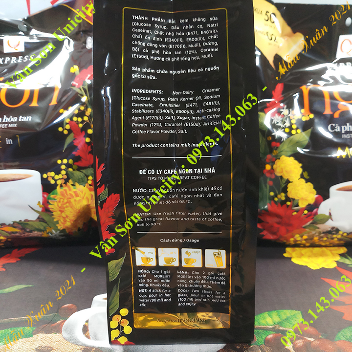 Cà phê sữa Ngon Trần Quang bịch lớn 1.04Kg (52 gói dài * 20g) Mẫu xuân 2021 Instant Coffee mix...