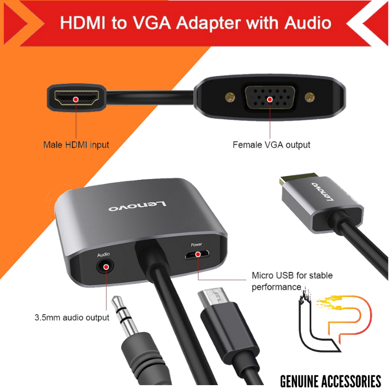 BỘ CHUYỂN HDMI RA VGA KÈM AUDIO LENOVO (H201GY) - CÁP HDMI TO VGA + AUDIO LENOVO (H201GY)