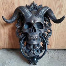 }Modern Art Door Ring Hell Demon Horned Skull Hanging Door Knocker-heavy Duty Gothic Door Knocker-perfect Home Decor Knockers