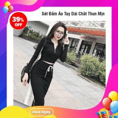 set đầm áo tay dài cổ bẻ chất thun mịn cực đẹp 2018