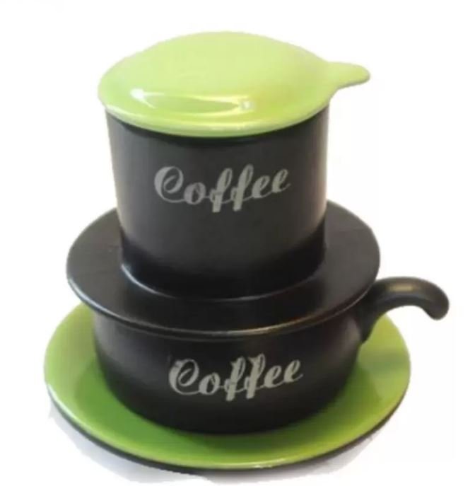 Bộ cốc cà phê liền phin sứ gốm sứ Bát Tràng-01(Xanh đen)