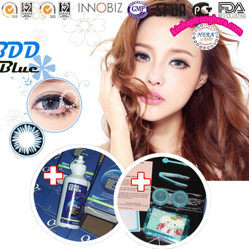 Bộ lens BDD BLUE 0.0 diop (xanh ngọc) + Tặng kèm nước ngâm