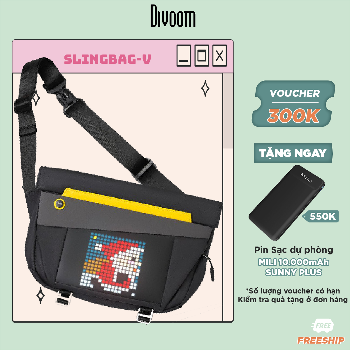 [VOUCHER 300K] Túi đeo chéo Divoom Pixoo Slingbag-V hiển thị màn hình LED