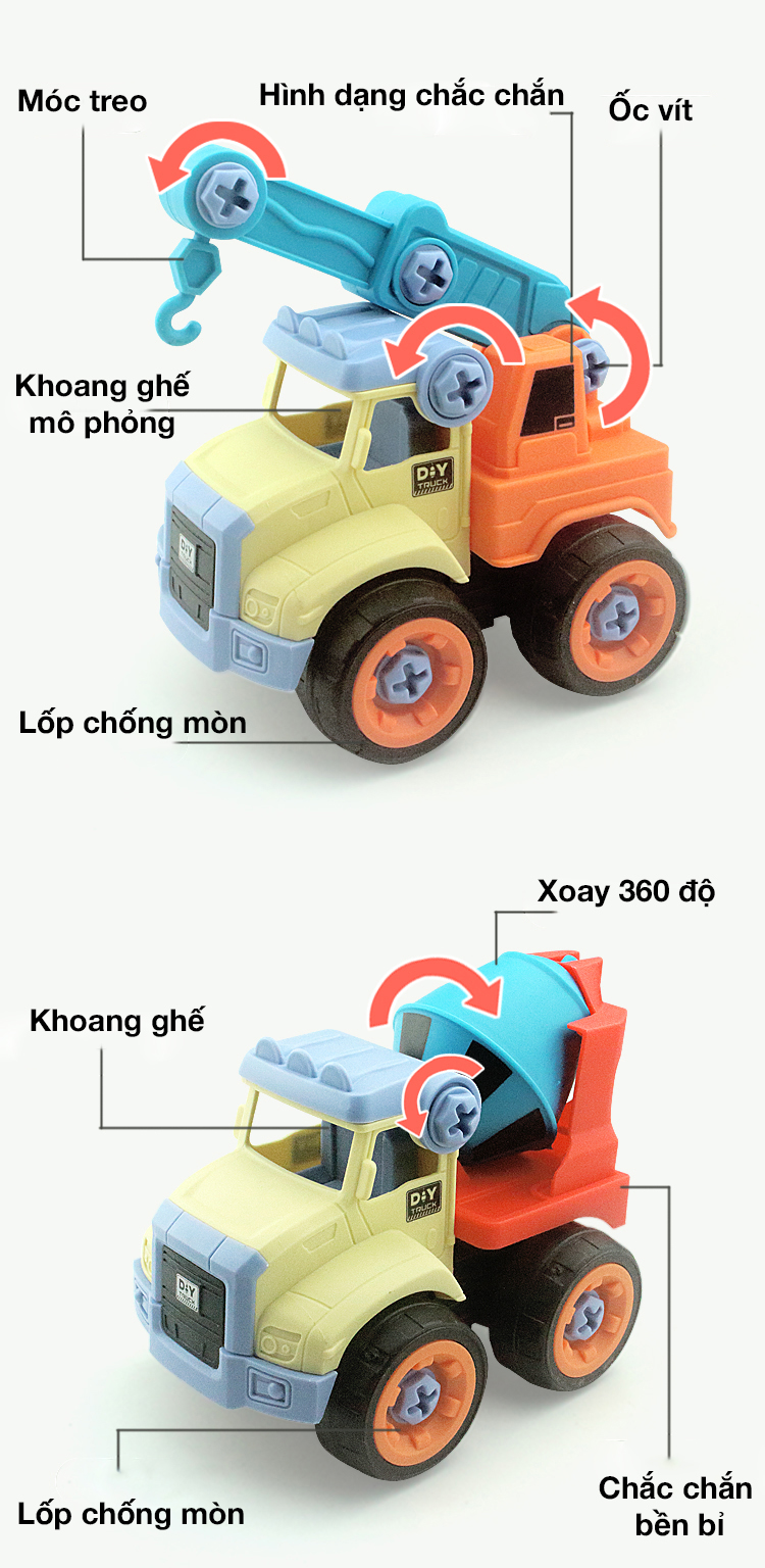 Bộ đồ chơi trẻ em xe kỹ thuật công trình cho bé tự lắp ráp, nhiều màu phát triển thị...