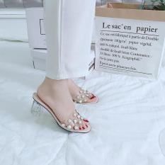 Dép quai trong đính hạt , gót cao 5cm