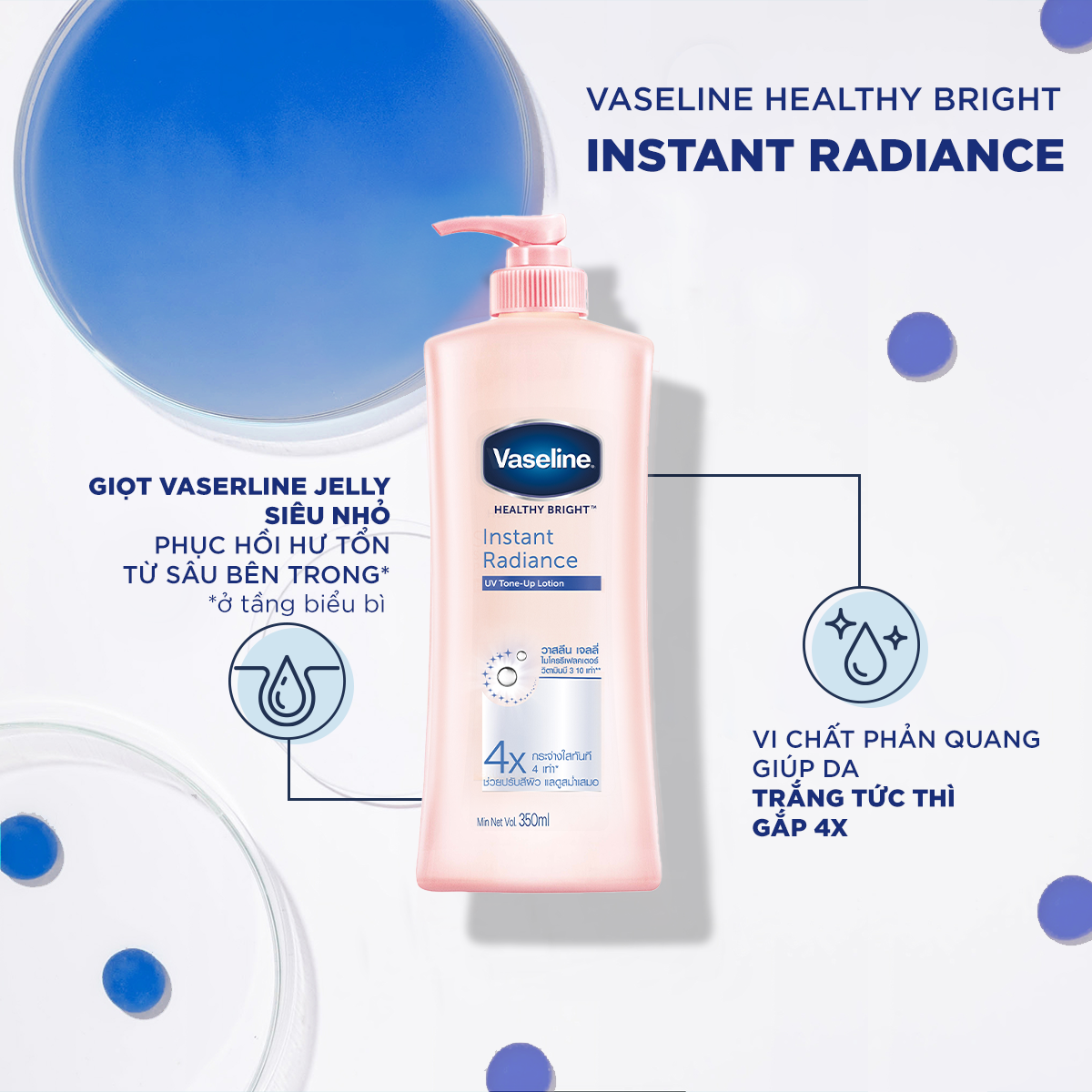 [MUA 2 TẶNG 2 PHẤN PHỦ PONDS] Sữa dưỡng thể Vaseline Instant Radiance sáng da gấp 4 lần với vi...