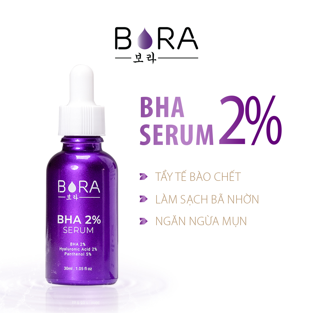 Serum ngăn ngừa mụn BHA 2% Bora tẩy tế bào chết, loại bỏ mụn đầu đen, mờ thâm mụn