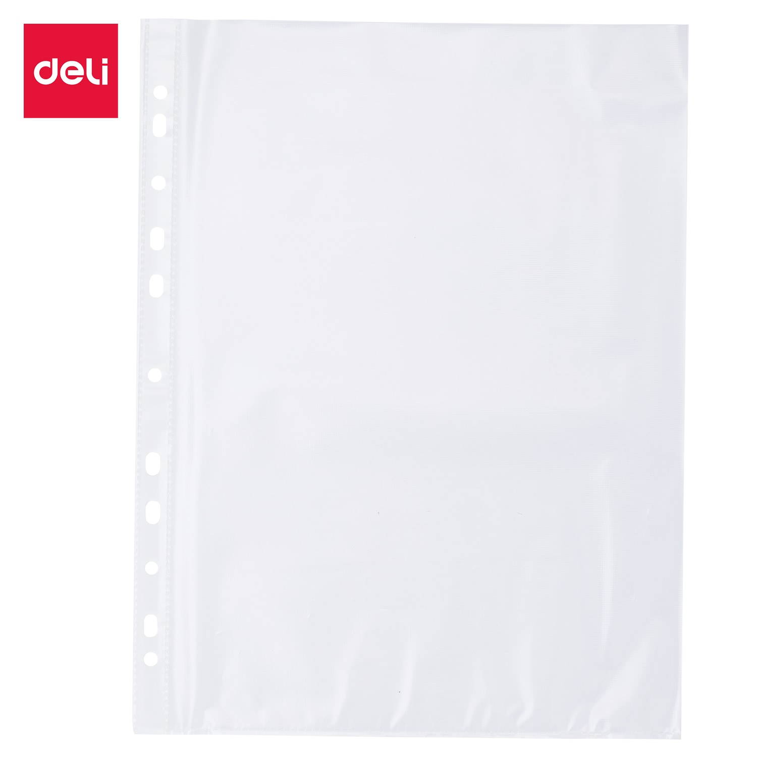 Tấm bảo vệ tài liệu DELI – Cỡ A4 11 lỗ 0.035mm – 100 chiếc/túi – E5712