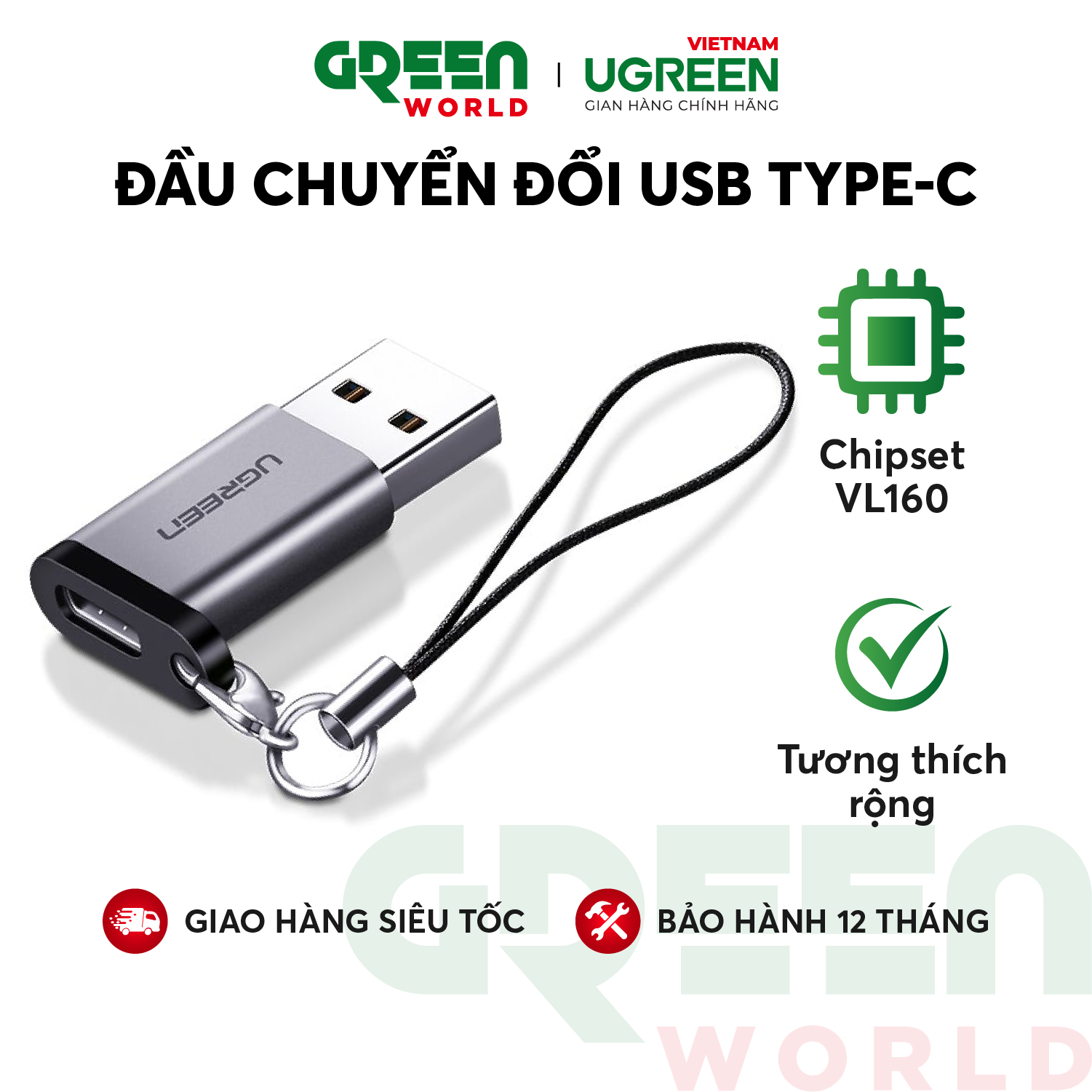 Đầu chuyển đổi USB type C cổng cái sang USB 3.0 cổng đực UGREEN US204 US276