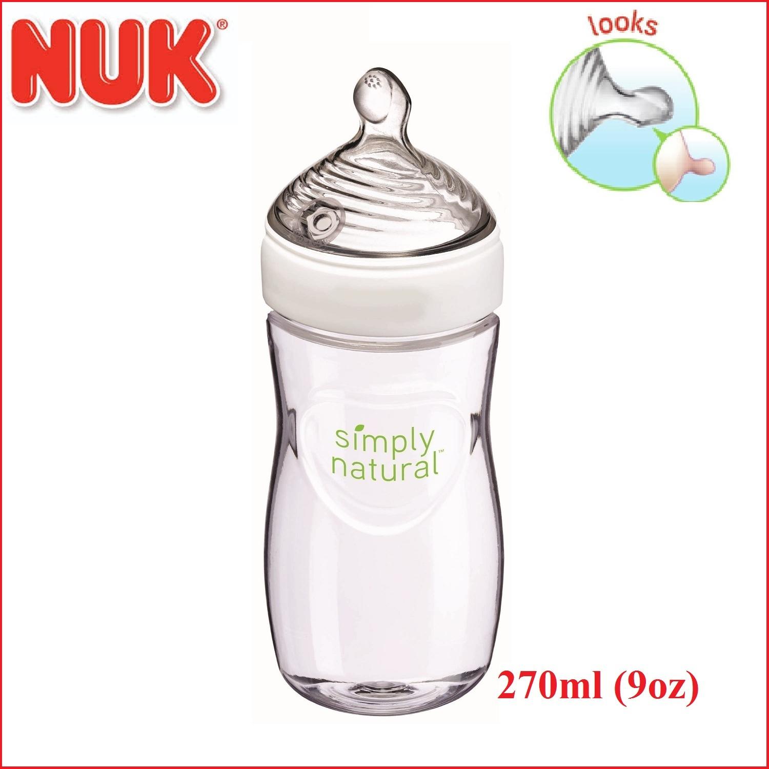 Bình sữa Nuk Simply Natural núm ti mô phỏng ti mẹ 270ml (9oz)-Xách tay Mỹ