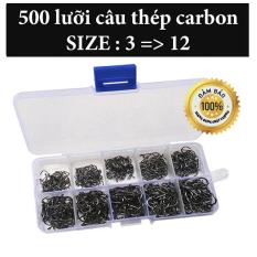 Hộp 500 Lưỡi Câu Cá Thép Carbon SIZE 3-12