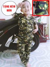 Bộ quần áo rằn ri trẻ em kèm nón vải lưỡi trai
