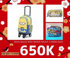 Balo kéo trẻ em 15” hình Minions với đôi mắt nhúc nhích siêu đáng yêu màu vàng xanh dương dành cho học sinh ,bé trai – BLKMI15VX (35x18x42cm)
