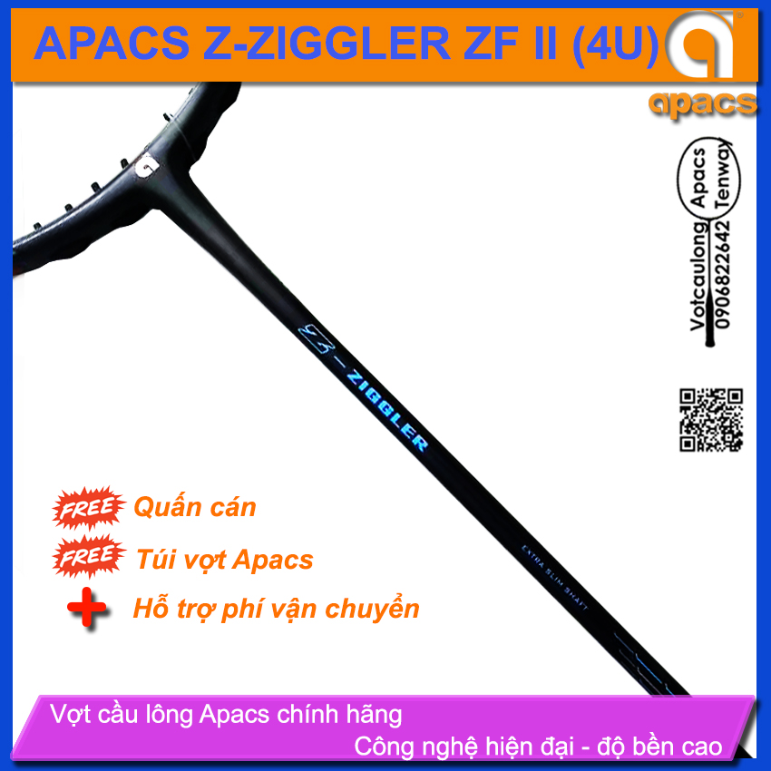 [Vợt cầu lông Apacs Z-Ziggler ZFII - 4U] Vợt thân đũa 6.4mm chống cản gió, sơn nhám vân xanh dạ...