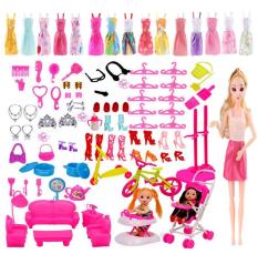 Set Phụ Kiện Búp Bê 113 Chi Tiết (Sofa) Tặng Kèm 02 Búp Bê Chibi + 1 Búp Bê 12 Khớp 30cm