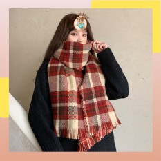 Khăn quàng cổ nam nữ chất liệu len dạ kẻ caro phong cách Vintage Hàn Quốc