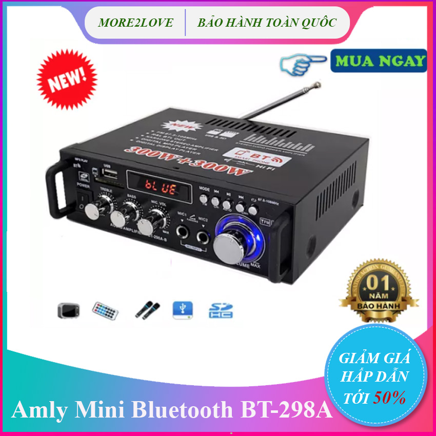 Amply MINI Bluetooth GIÁ RẺ công suất 2 KÊNH 600W - Bass khỏe âm thanh sống động ,Tự Động Lọc...