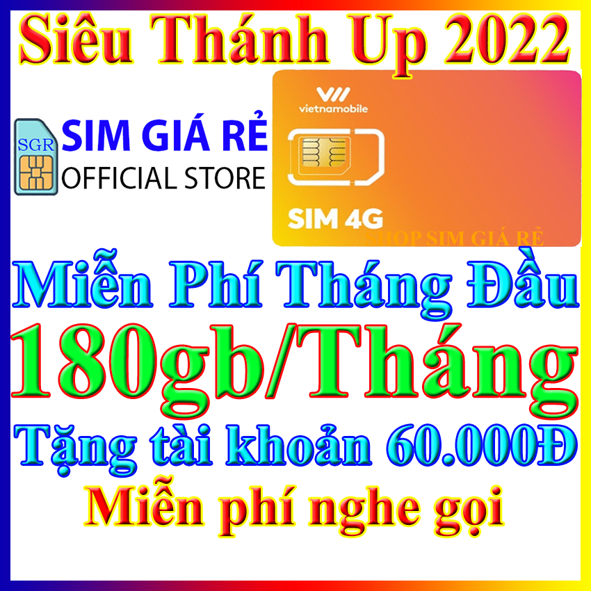 Siêu Sim 4G Vietnamobile có 180Gb/tháng gói 6Gb/ngày , tặng sẵn 60.000đ gọi ngoại mạng – Đã có sẵn miễn phí sẵn tháng đầu – Nghe gọi siêu rẻ – Shop Sim Giá Rẻ