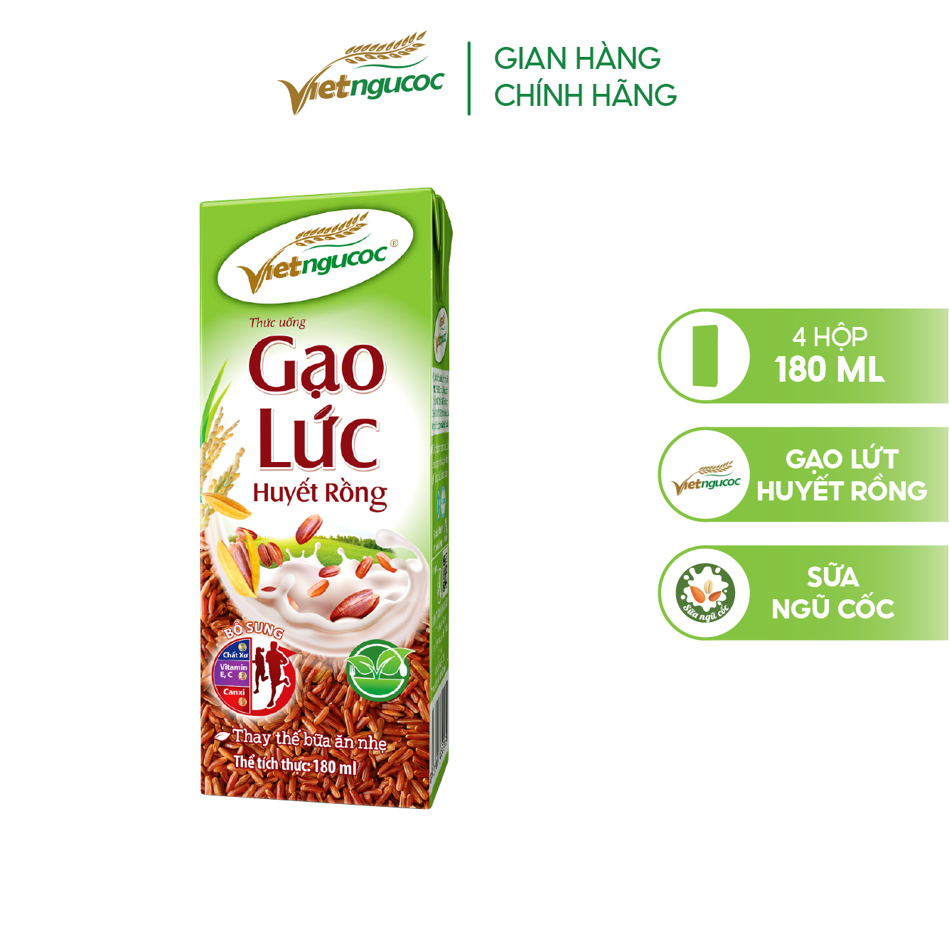 Thùng 40 hộp sữa Gạo lức huyết rồng Việt Ngũ Cốc – 180ml/hộp