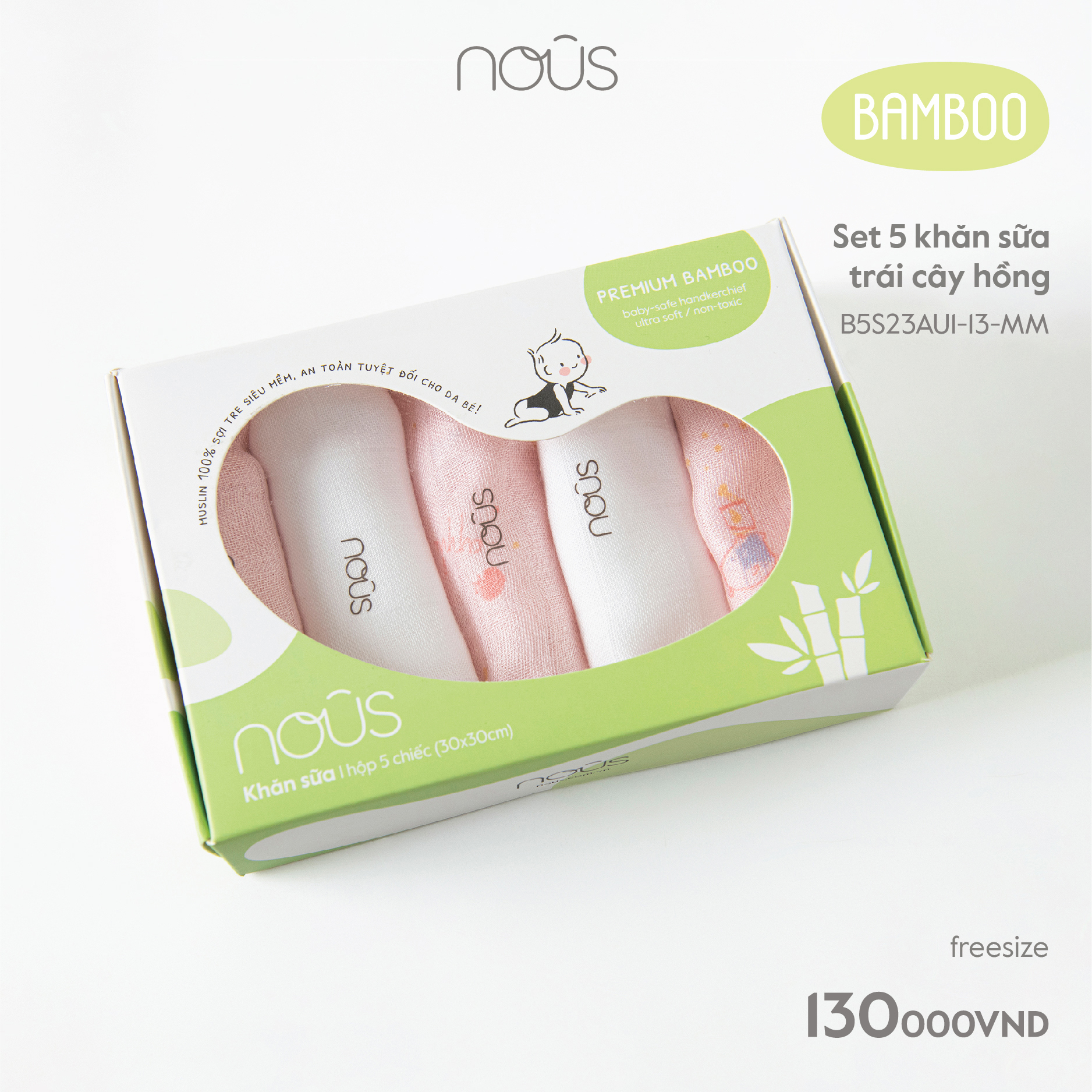 Phụ kiện set 5 khăn sữa Nous cho bé các màu chất liệu kháng khuẩn, thấm hút mồ hôi