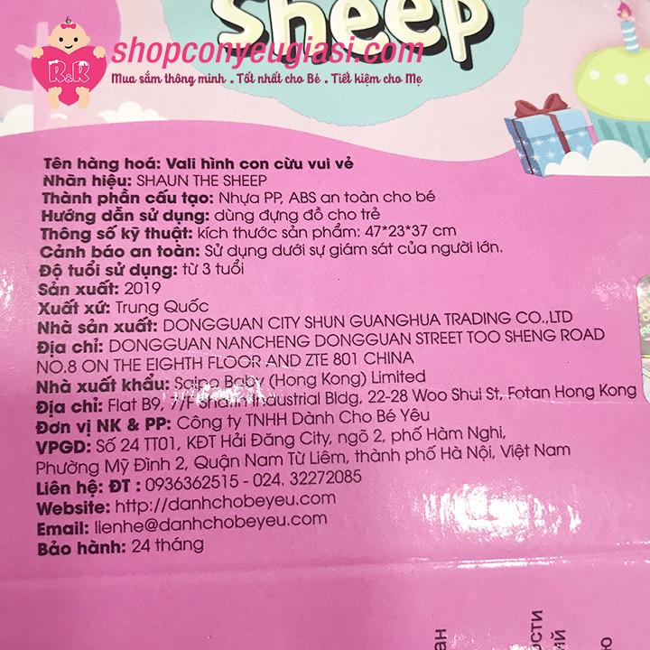 Vali Con Cừu Kéo Cao Cấp Shaun The Sheep 24*46*37cm
