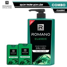 Combo sạch thơm lịch lãm Romano Classic: Dầu gội cao cấp 650gr + 2 Nước hoa bỏ túi 18ml