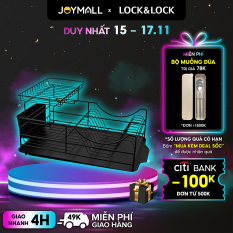 Kệ chén dĩa Lock&Lock 2 tầng tier dish rack LDR206BLK 510x300x230mm – Hàng chính hãng, bằng sắt dễ lắp đặt, khay thoát nước tháo rời – JoyMall