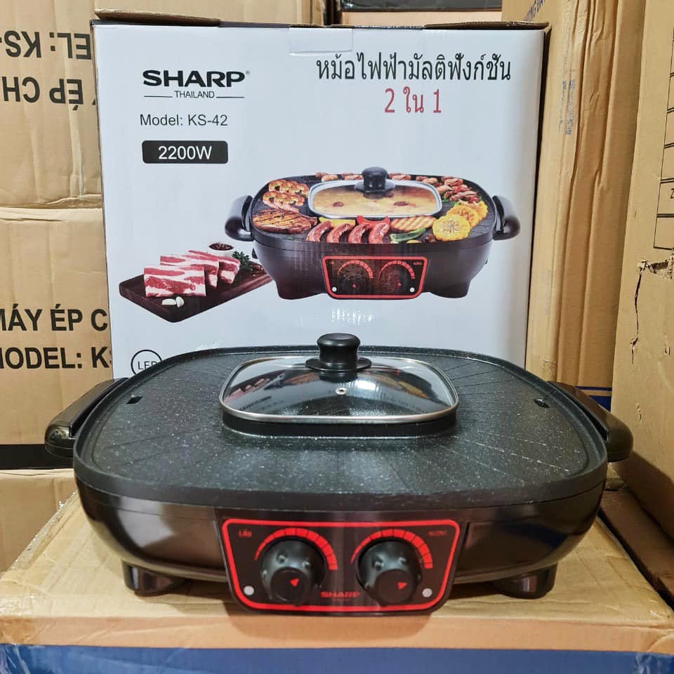 Bếp Lẩu Nướng Đa Năng SHARP thailan-KS42 công suất 2200w ,nồi lẩu nướng điện đa năng sharp ,bếp lẩu nướng...