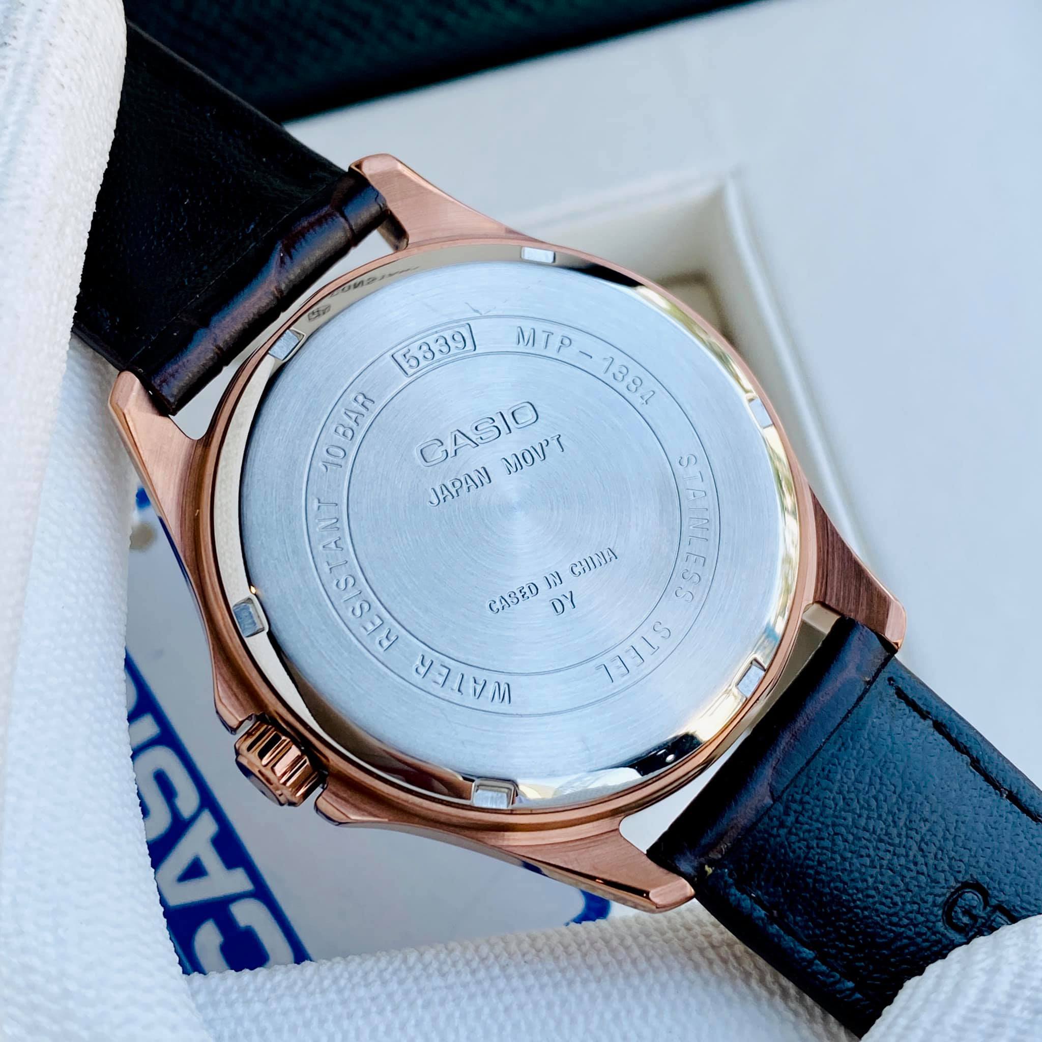 Đồng hồ nam dây da mặt trắng Casio MTP 1384L - 7A Bảo hành 1 năm Hyma watch