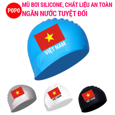 Mũ bơi, nón bơi người lớn in Cờ Việt Nam POPO CA40 mũ bơi nam, mũ bơi nữ chất liệu silicone an toàn, mũ bơi ngăn nước